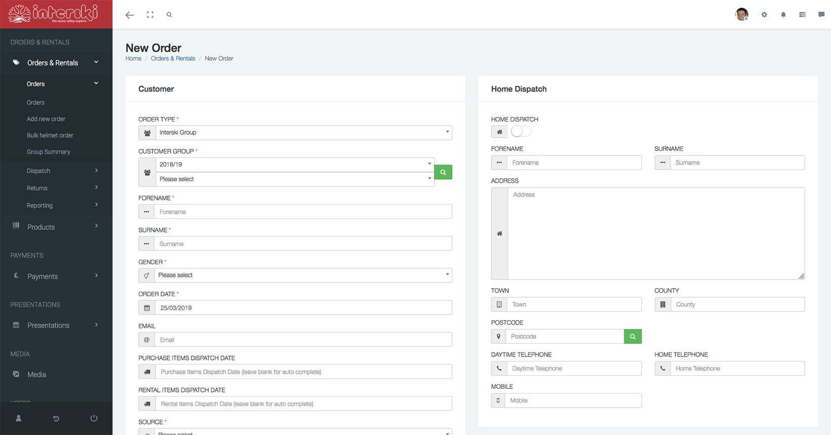 Interski CRM admin
